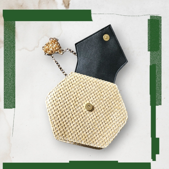 Straw/Black Faux Leather Octagon Crossbody - Picture 2 of 4